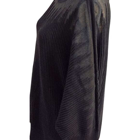 DKNY Black Neutral Monochromatic Sheer Inlay Ribbed Sweater Plus Size 2X New - Picture 8 of 13